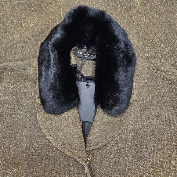 Twin Set Simona Barbieri Womens Gold Metallic Jacket Size Medium - Picture 3 of 14